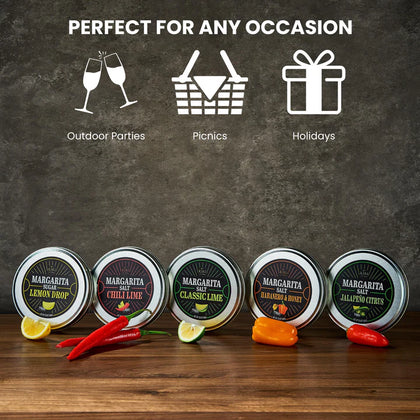 5-Pack Premium Margarita & Cocktail Flavored Salt Rimmer, Variety Set 3.5oz