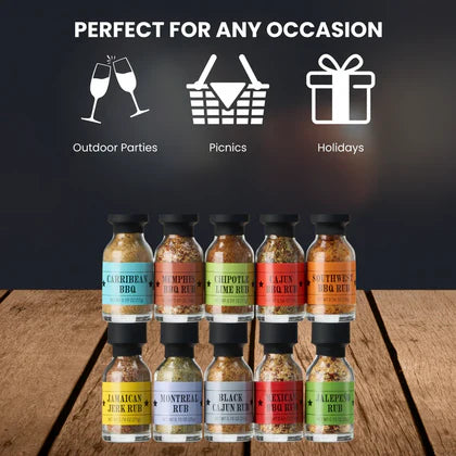 Smokehouse BBQ Gourmet Grilling Spice Set | 10-Set | Glass Bottle Seasonings