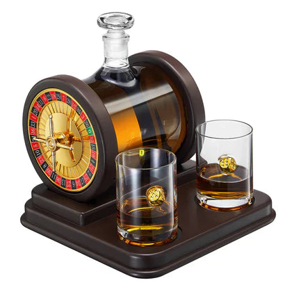 Casino Roulette Whiskey Decanter for Men, Husband, Him | 67.6 OZ Decanter With 2 x 10oz Dice Whiskey Glasses