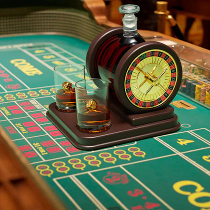 Casino Roulette Whiskey Decanter for Men, Husband, Him | 67.6 OZ Decanter With 2 x 10oz Dice Whiskey Glasses