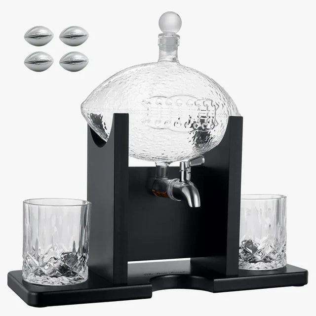 Football Decanter with 2 Whiskey & Wine Glasses