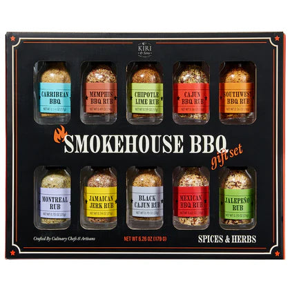 Smokehouse BBQ Gourmet Grilling Spice Set | 10-Set | Glass Bottle Seasonings