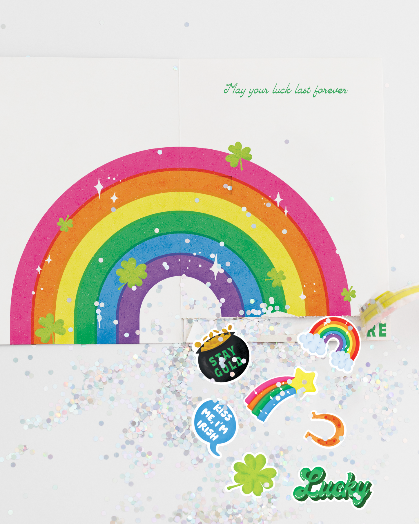 Endless Bagpipes St. Patricks Day Card with Glitter and Sticker Surprise