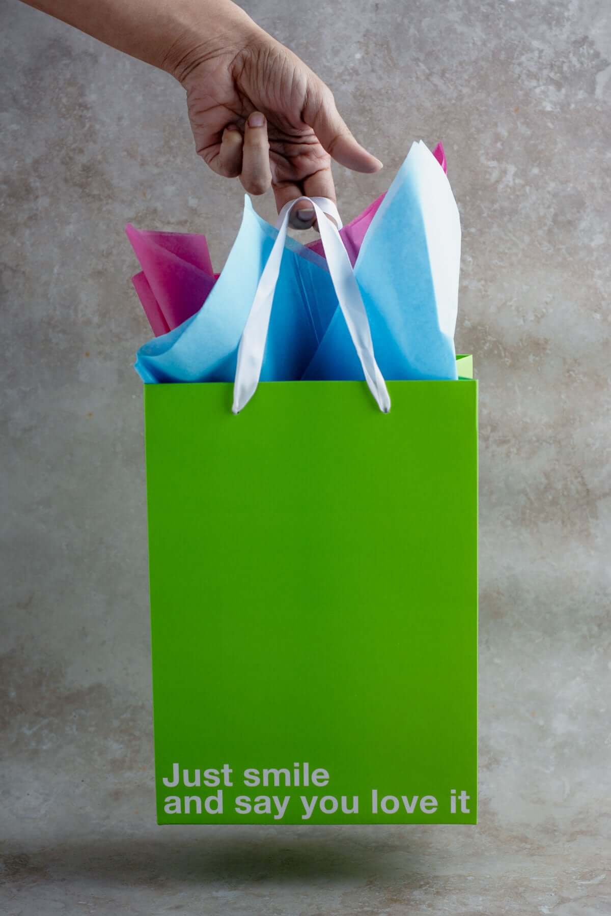 "Just smile and say you love it" Green Gift Bag