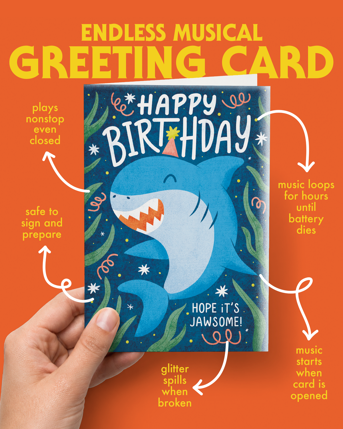 Endless Baby Shark Birthday Card with Glitter