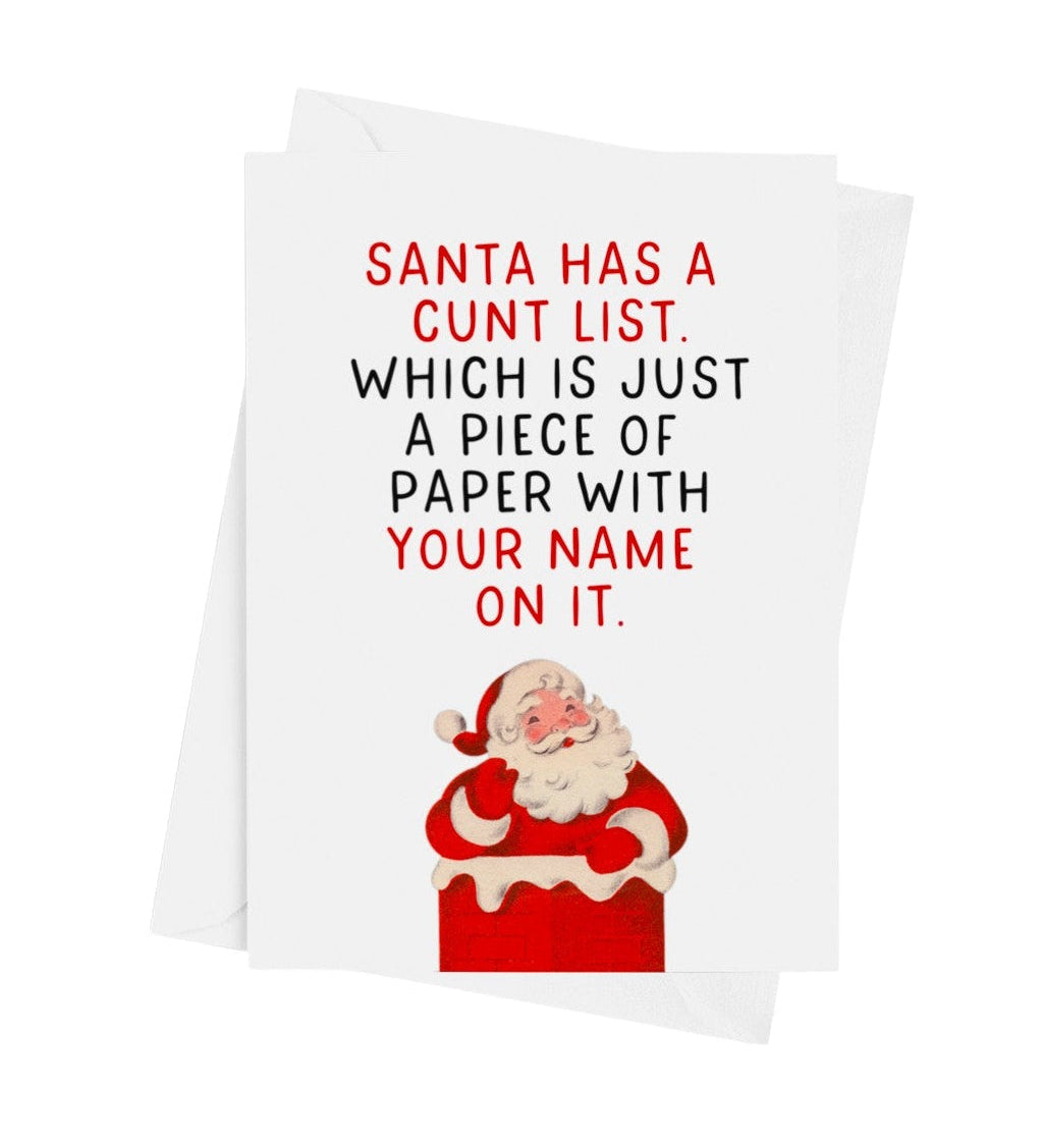 Santa Has a Cunt List Card | Funny Offensive Christmas Greeting Card