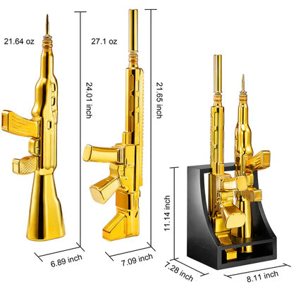 2 Gun Gold Whiskey Decanters Set & Rifle Gun Decanter - 21OZ & 27OZ