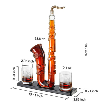 Saxophone Whiskey & Wine Decanter - 34 OZ Decanter Set with Two 10 Oz Whisky Glasses