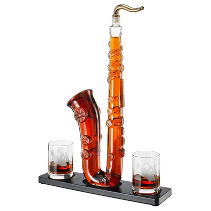 Saxophone Whiskey & Wine Decanter - 34 OZ Decanter Set with Two 10 Oz Whisky Glasses