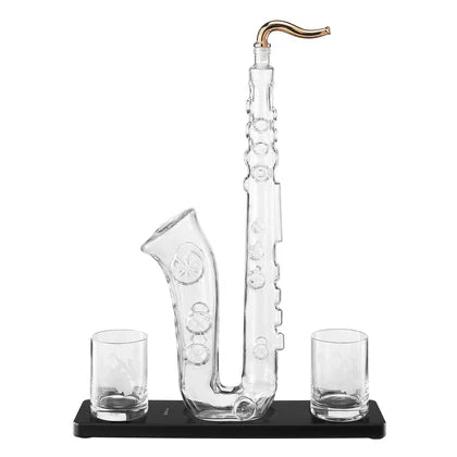 Saxophone Whiskey & Wine Decanter - 34 OZ Decanter Set with Two 10 Oz Whisky Glasses