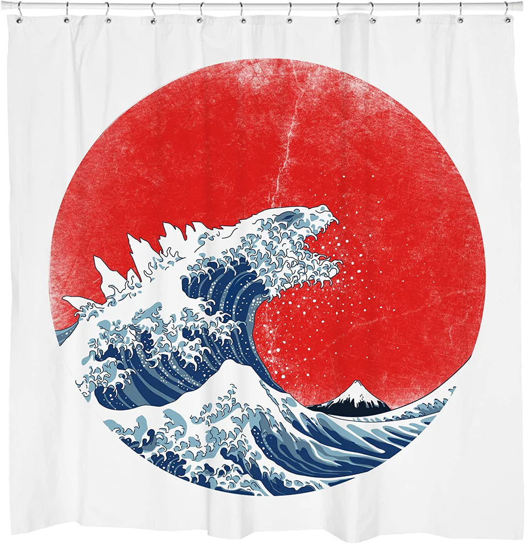 Great Wave Godzilla Shower Curtain