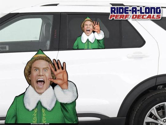Elf Ride a Long Perforated Decal
